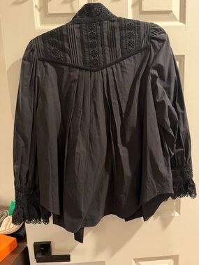 Rebecca Taylor Black Lace-Trim Button Front Blouse